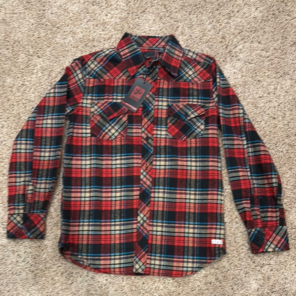 Micros Red and Blue Button Down Shirt with Classic Plaid Design